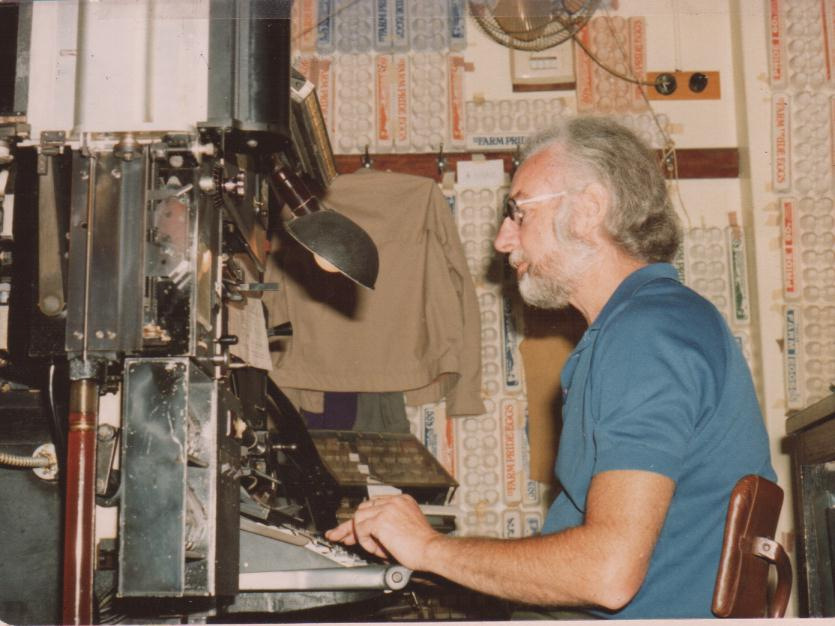 John at work on the Herald Gravure Printers' Intertype Fotosetter, c. 1980s.